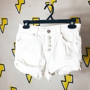 White High Rise Button Up Jean Shorts